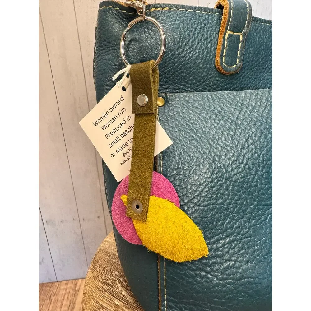 Genuine Leather Round Flower Purse Charm Hot Pink Red Blue Boho Bag Charm